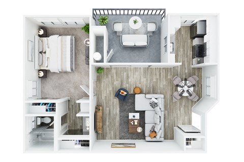 Floor plan for 1 bed, 1 bath, 700 sqft